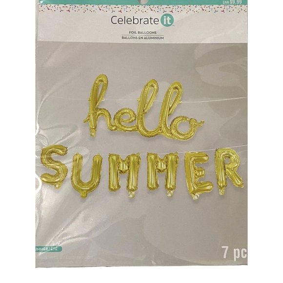 Celebrate It Foil Gold Balloons " Hello Summer" NEW - Picture 1 of 3